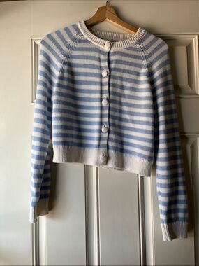 Universal Thread Blue and White Striped Cropped Cardigan